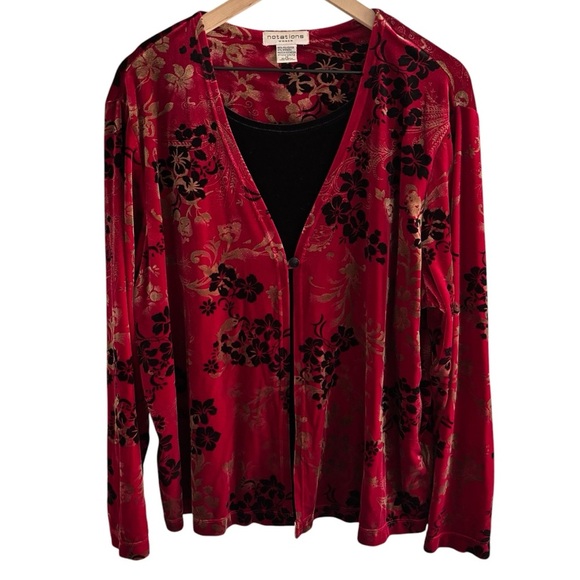 Notations Floral Velour Cardigan & Cami Set Boho Vintage Women's Size 1X - Picture 1 of 15